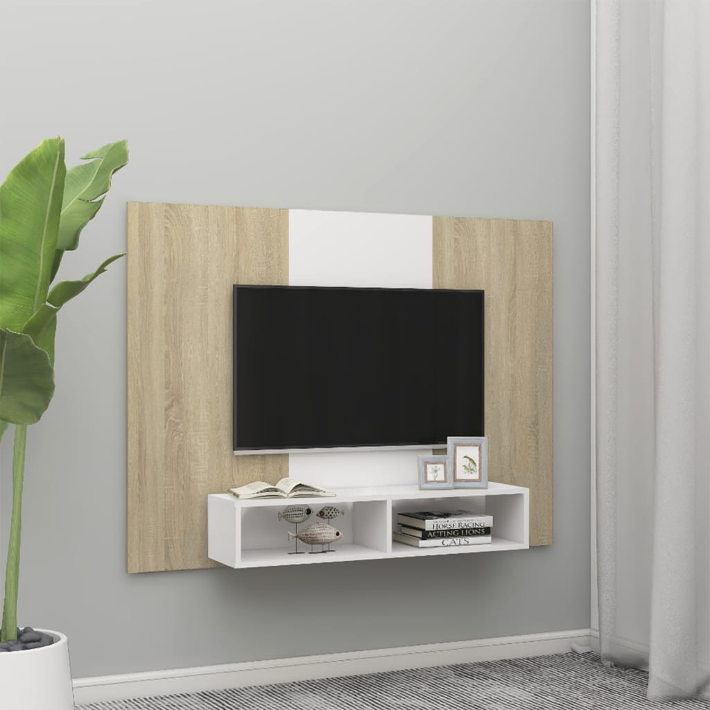 Tv-wandmeubel 135x23,5x90 cm bewerkt hout hoogglans zwart