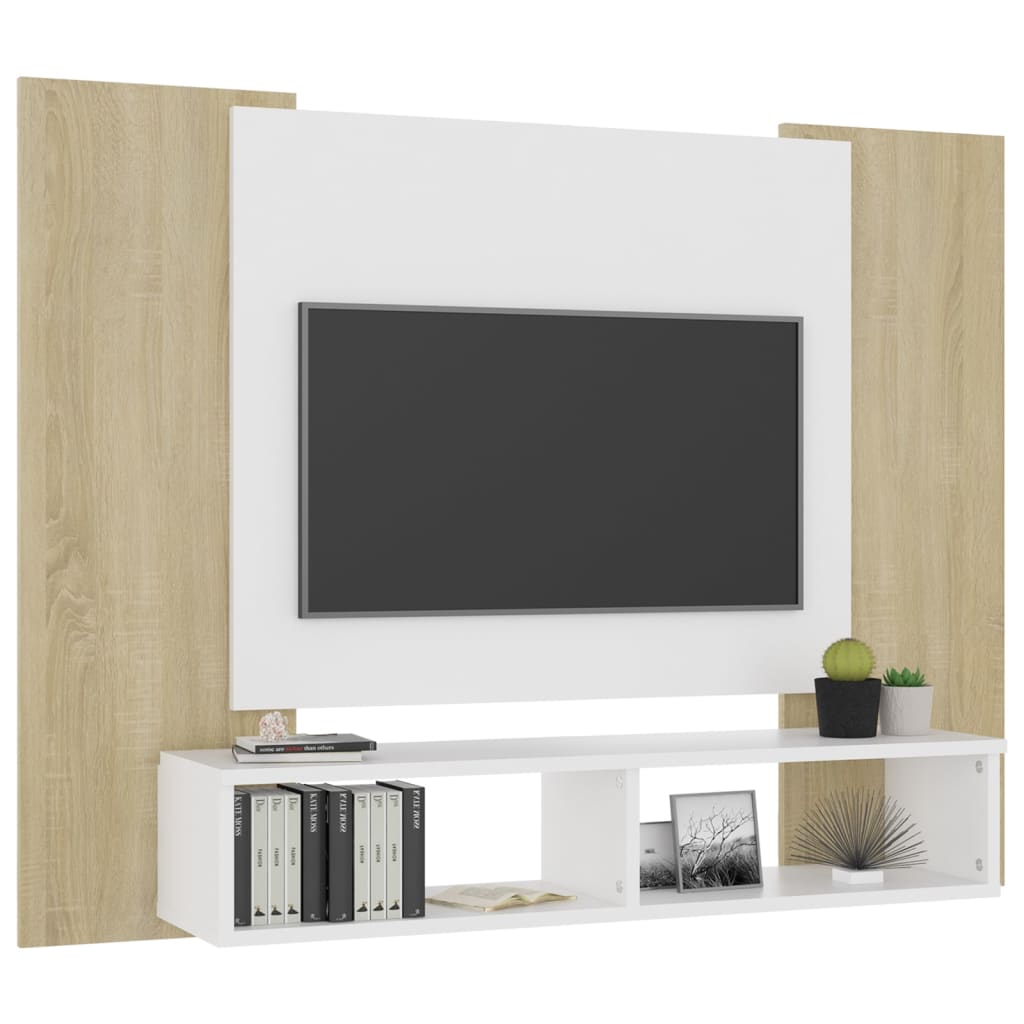 Tv-wandmeubel 120x23,5x90 cm spaanplaat wit sonoma