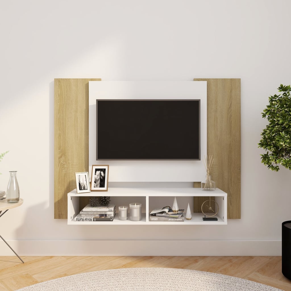 Tv-wandmeubel 120x23,5x90 cm spaanplaat wit sonoma