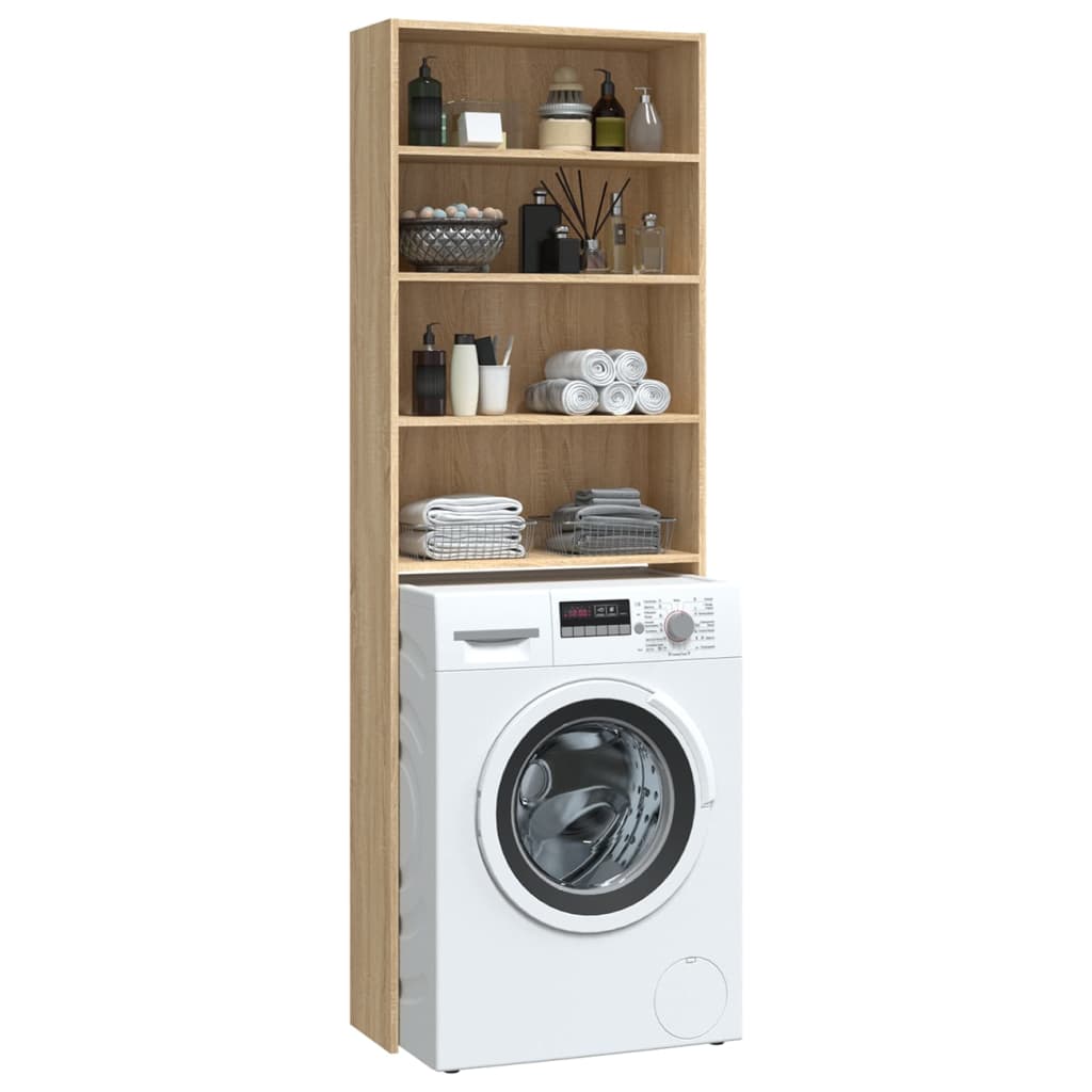 Wasmachinekast 64x24x190 cm wit en sonoma eikenkleurig