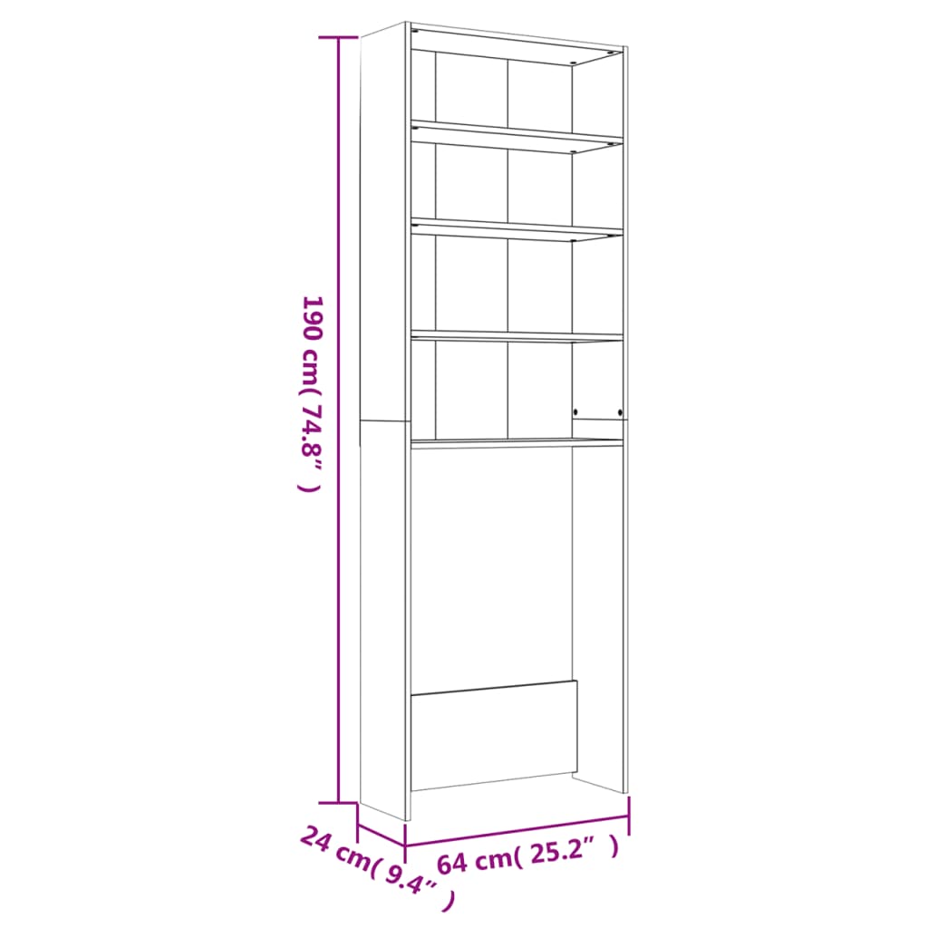 Wasmachinekast 64x24x190 cm gerookt eikenkleurig