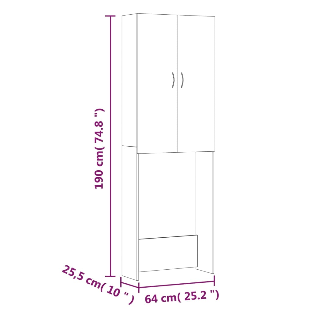 Wasmachinekast 64x25,5x190 cm