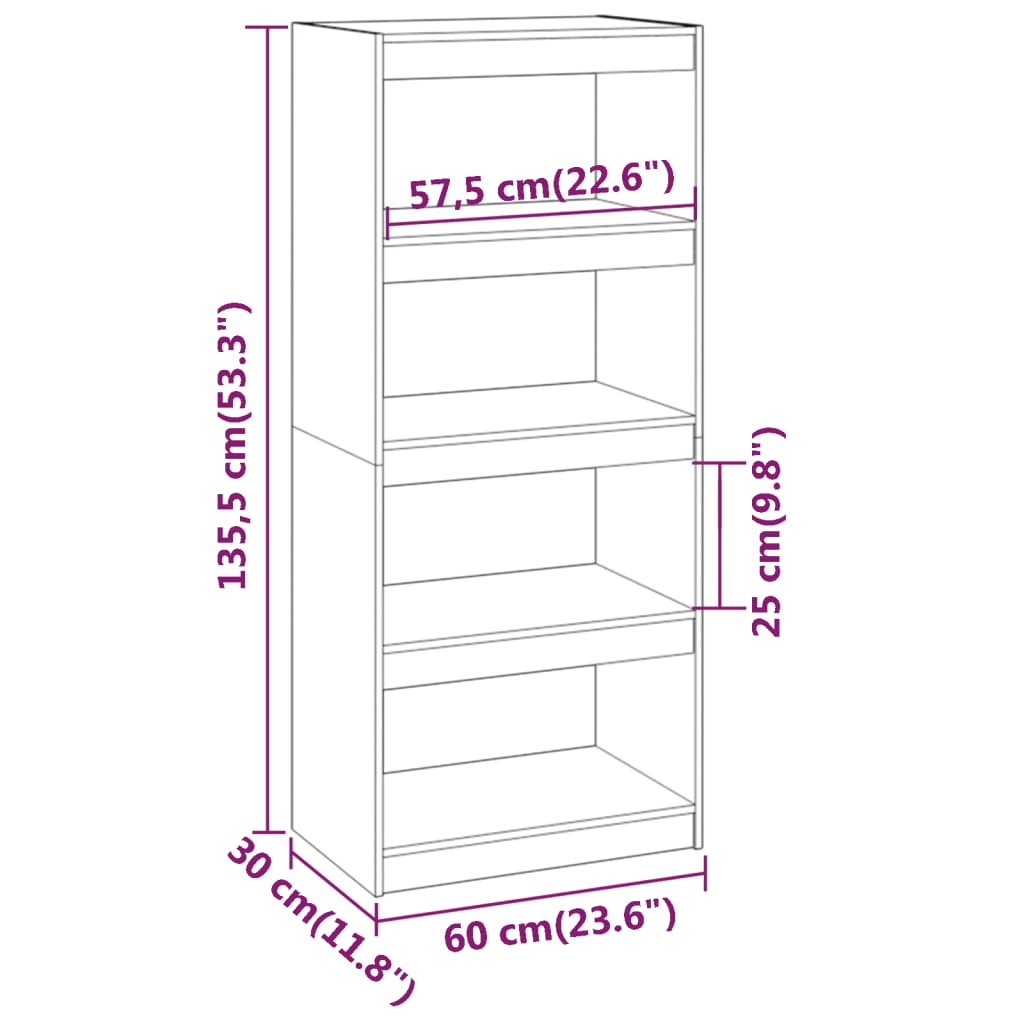 Boekenkast/kamerscherm 60x30x135,5 cm massief grenenhout