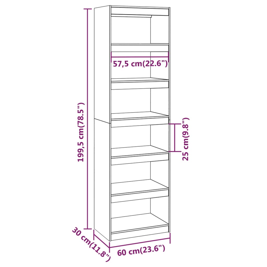 Boekenkast/kamerscherm 60x30x135,5 cm massief grenenhout