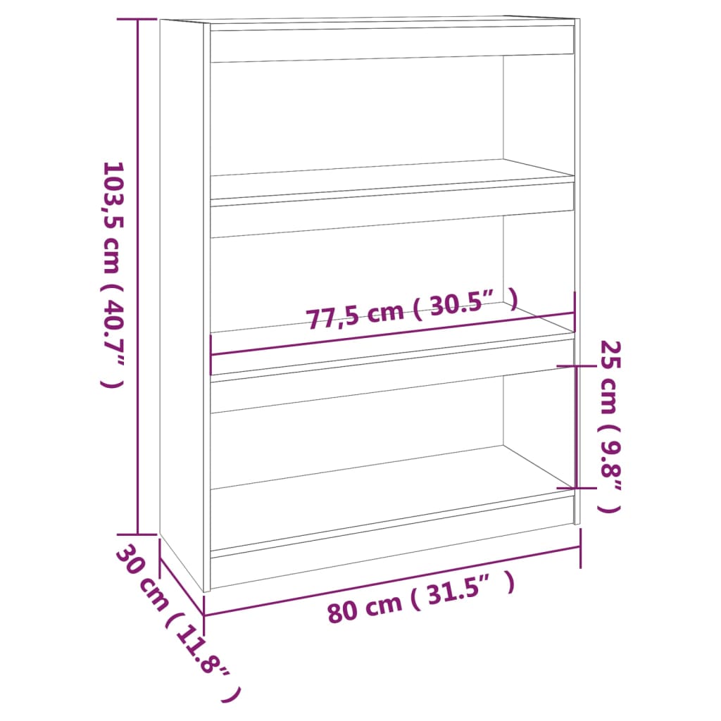 Boekenkast/kamerscherm 80x30x103,5 cm massief grenenhout