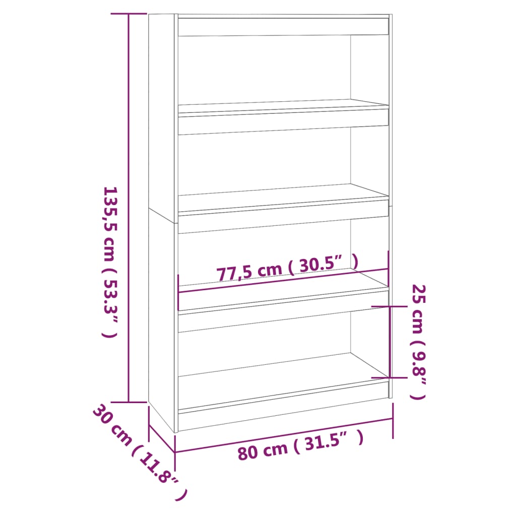 Boekenkast/kamerscherm 80x30x103,5 cm massief grenenhout