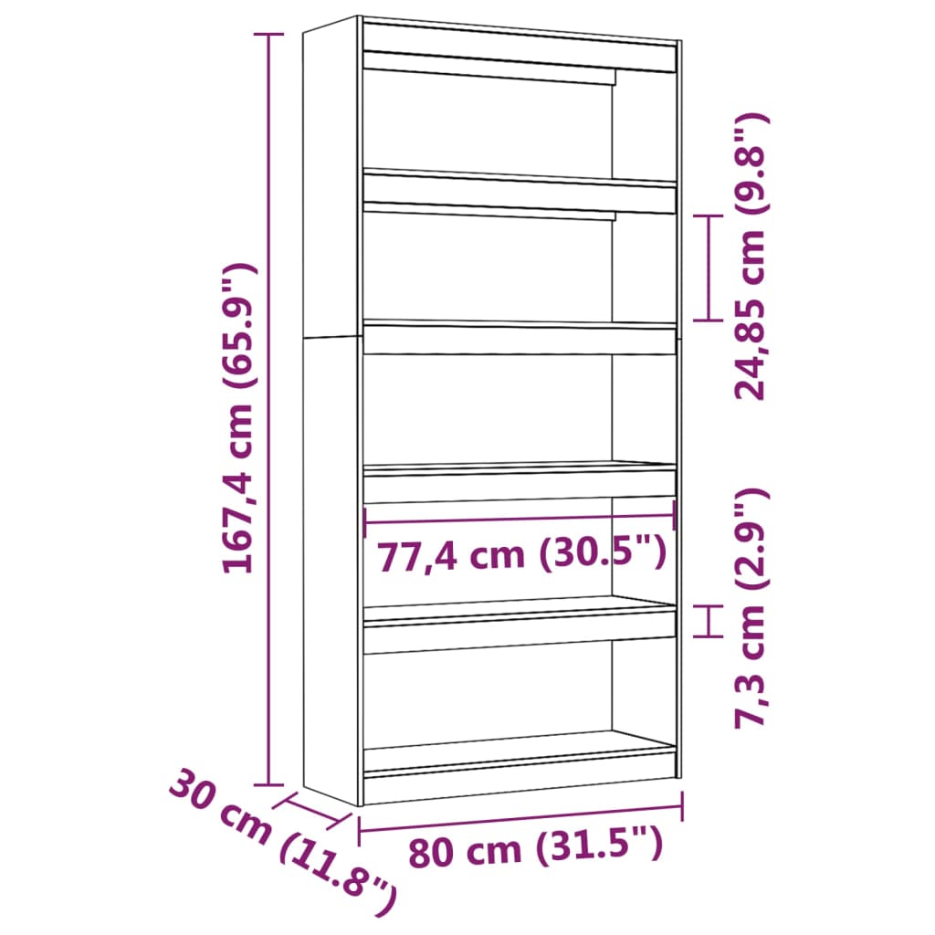 Boekenkast/kamerscherm 80x30x103,5 cm massief grenenhout