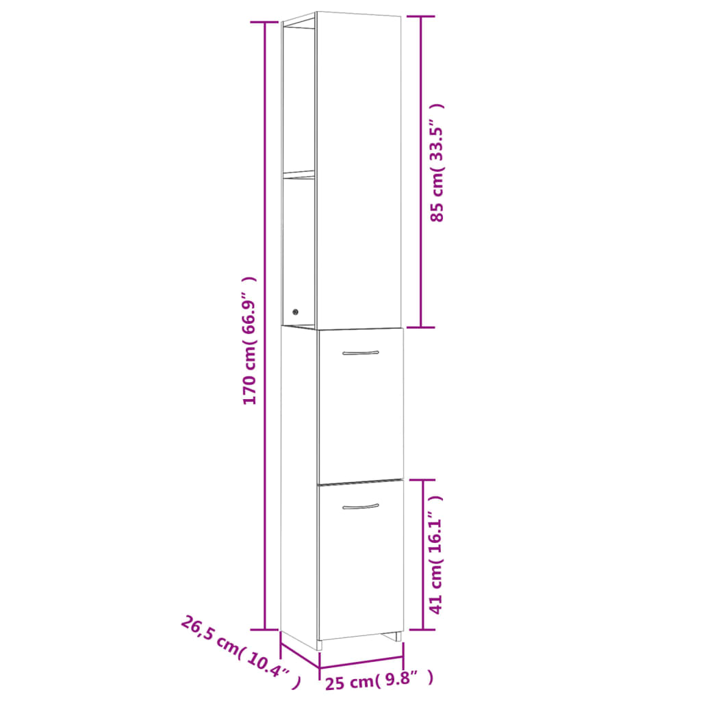 Badkamerkast 25x26,5x170 cm bewerkt hout eikenkleurig