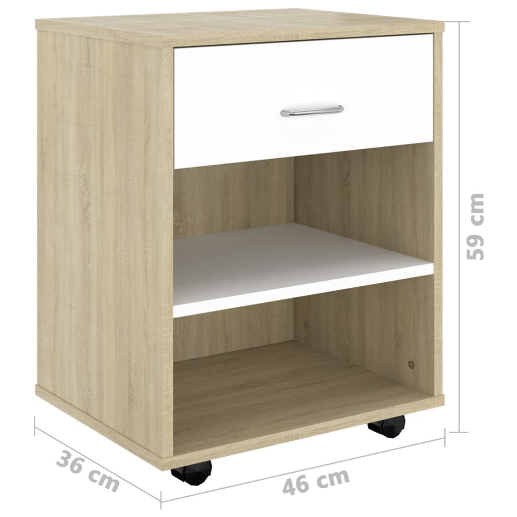 Kast verrijdbaar 46x36x59 cm bewerkt hout