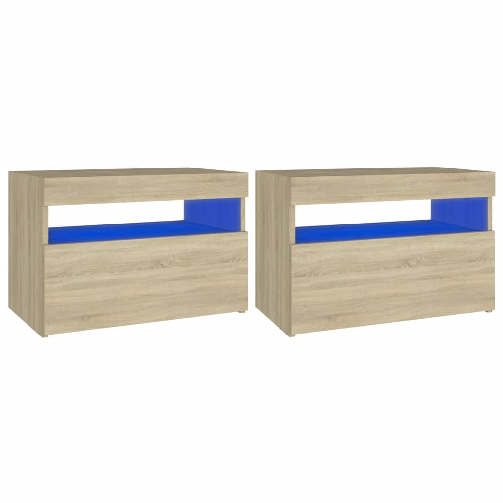 Nachtkastje 2 st LED-verlichting 60x35x40 cm bewerkt hout