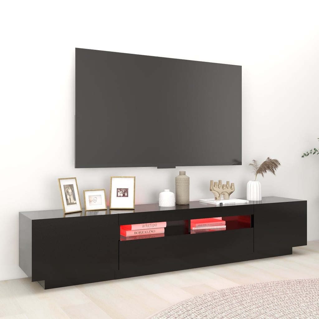 Tv-meubel met LED 200x35x40 cm bewerkt hout artisanaal eiken