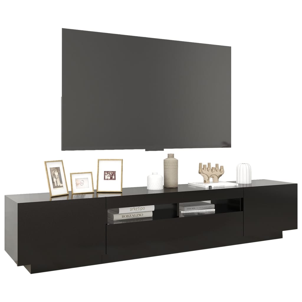 Tv-meubel met LED 200x35x40 cm bewerkt hout artisanaal eiken