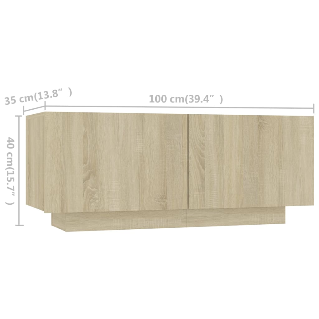 Tv-meubel met LED 200x35x40 cm bewerkt hout artisanaal eiken