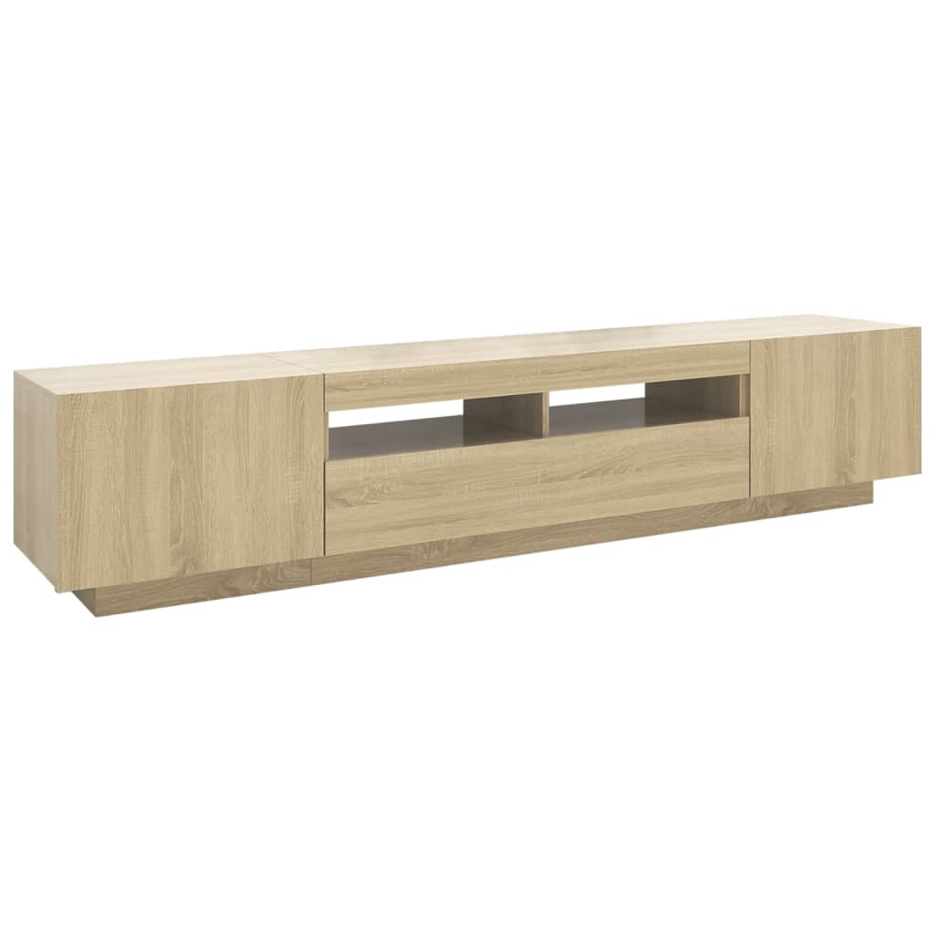 Tv-meubel met LED 200x35x40 cm bewerkt hout artisanaal eiken