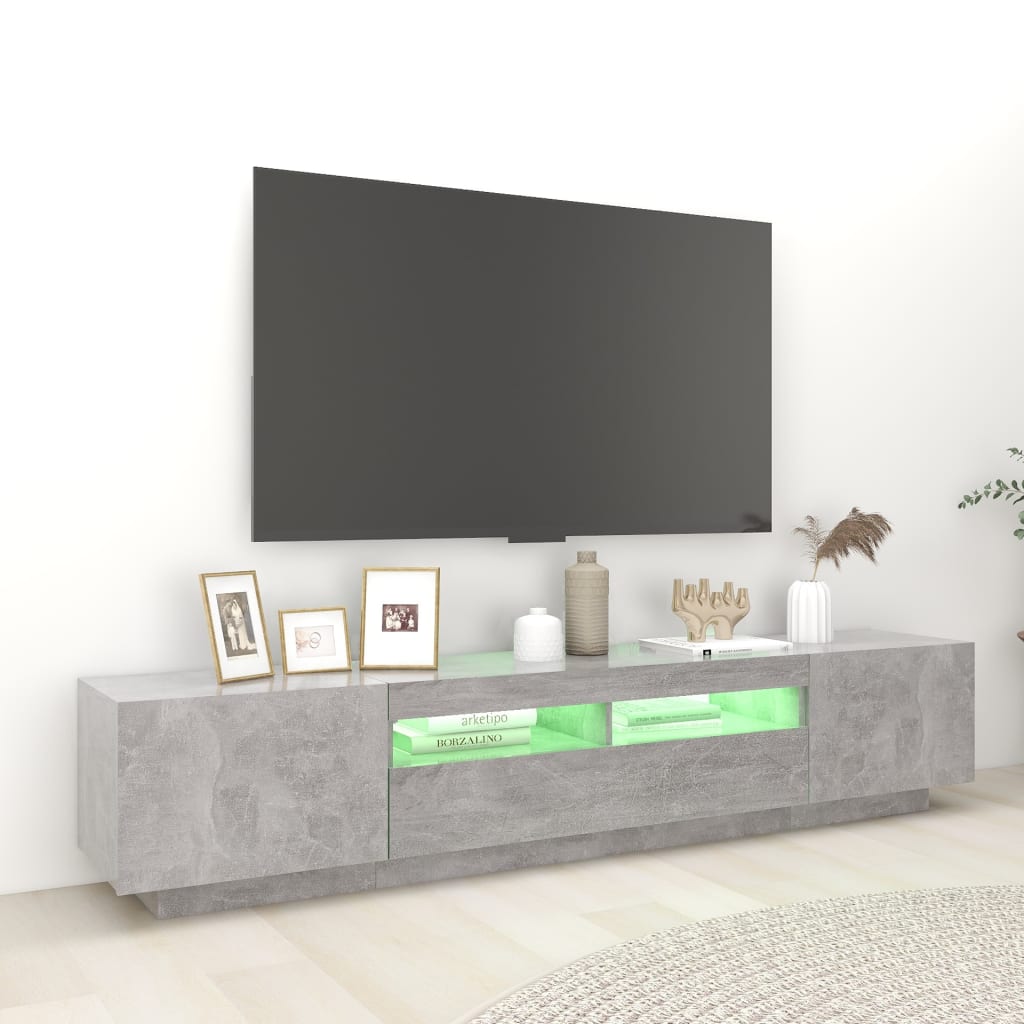 Tv-meubel met LED 200x35x40 cm bewerkt hout artisanaal eiken