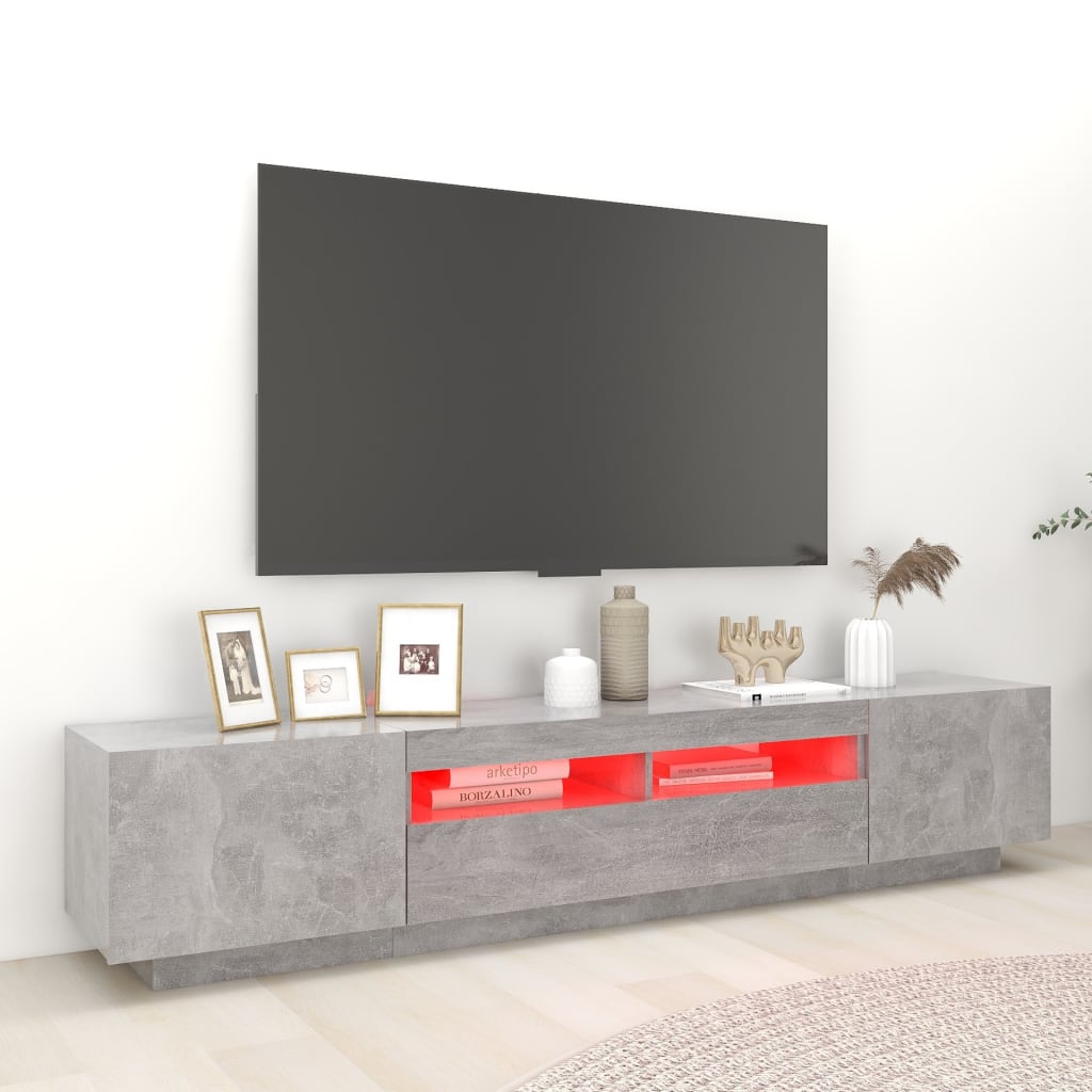 Tv-meubel met LED 200x35x40 cm bewerkt hout artisanaal eiken