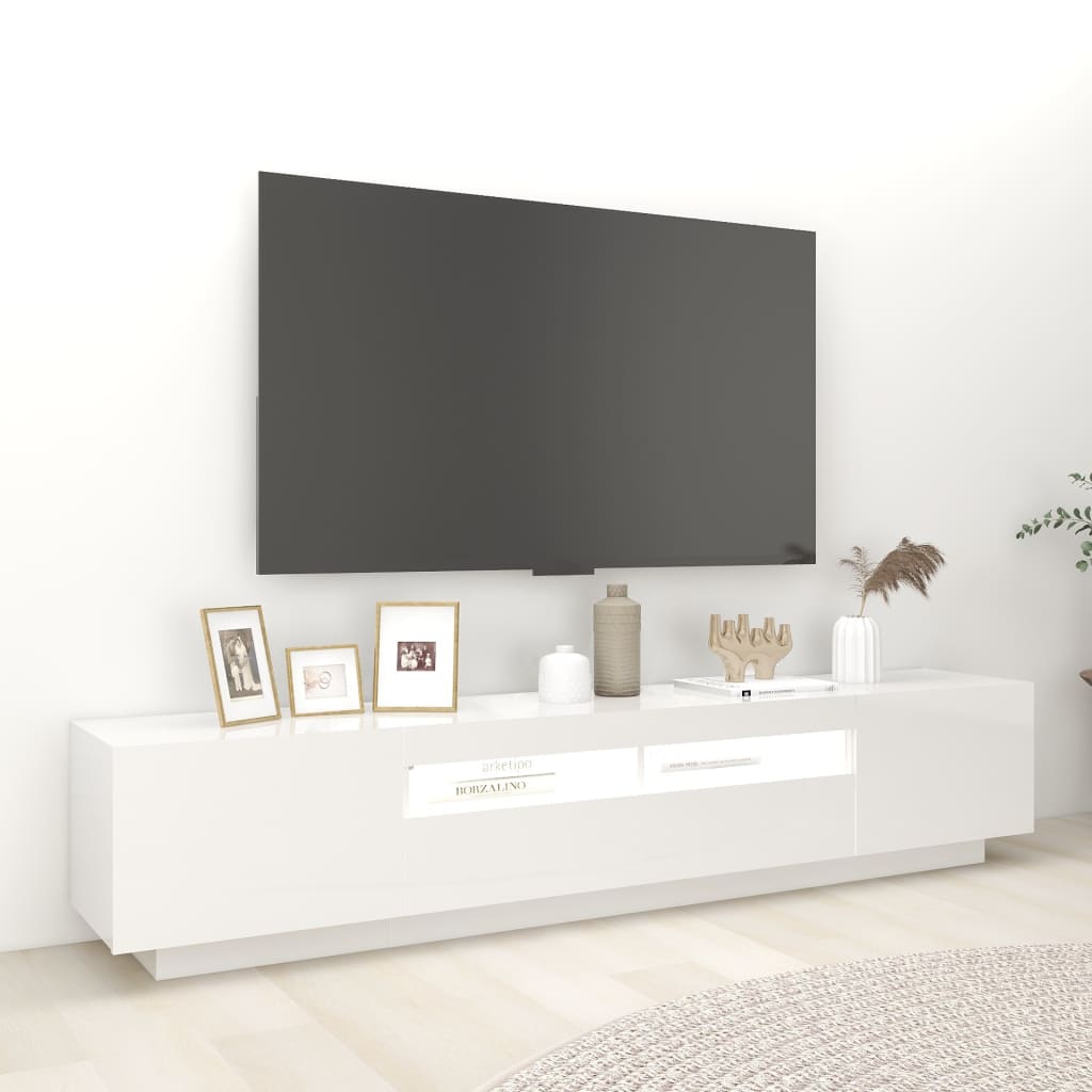 Tv-meubel met LED 200x35x40 cm bewerkt hout artisanaal eiken