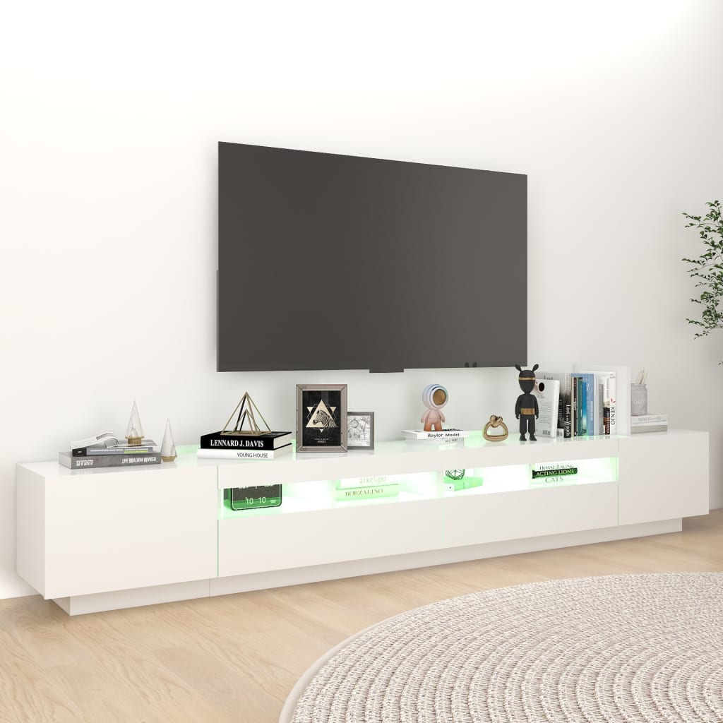 Tv-meubel met LED 260x35x40 cm bewerkt hout artisanaal eiken