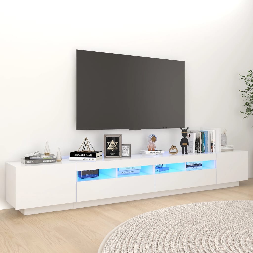 Tv-meubel met LED 260x35x40 cm bewerkt hout artisanaal eiken