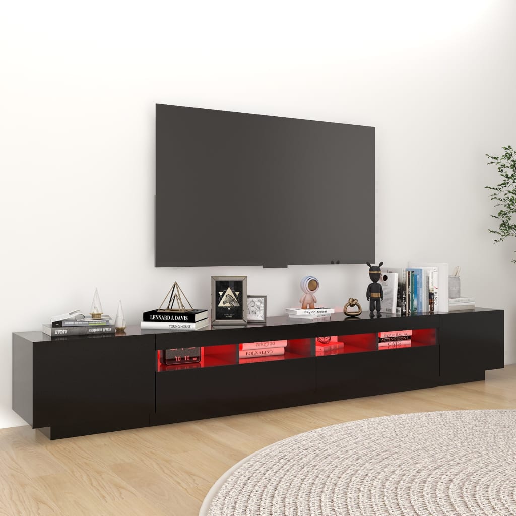 Tv-meubel met LED 260x35x40 cm bewerkt hout artisanaal eiken