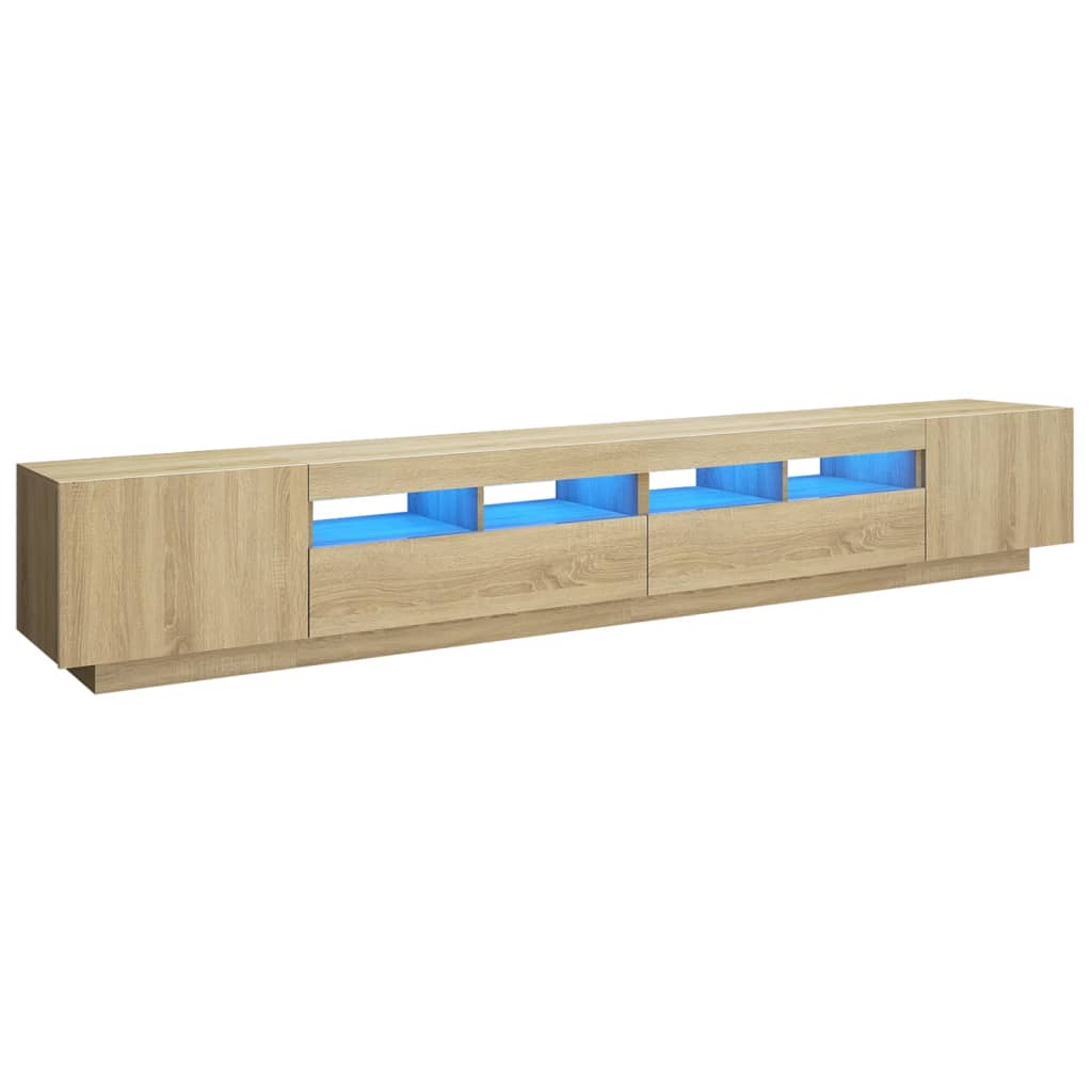 Tv-meubel met LED 260x35x40 cm bewerkt hout artisanaal eiken