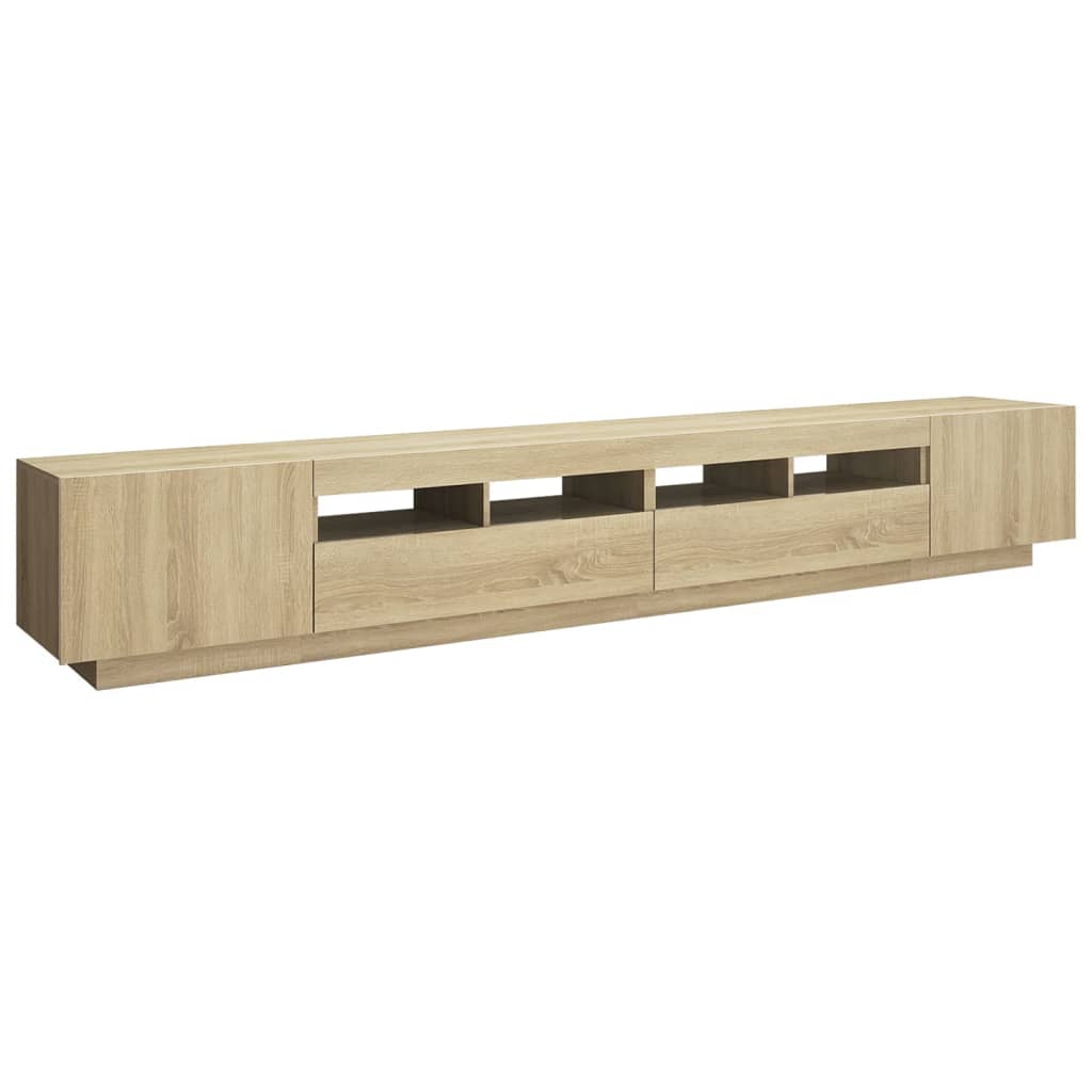 Tv-meubel met LED 260x35x40 cm bewerkt hout artisanaal eiken