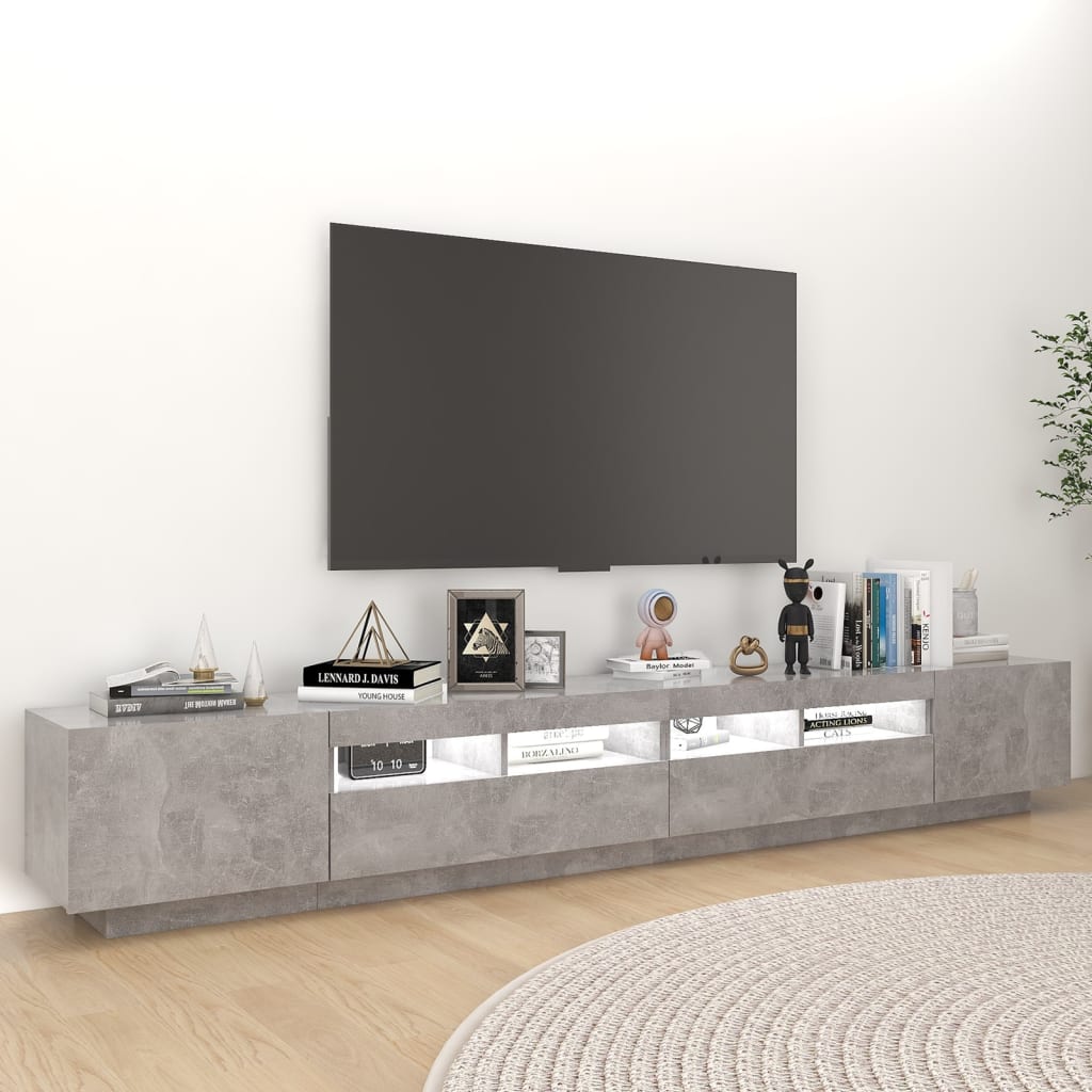 Tv-meubel met LED 260x35x40 cm bewerkt hout artisanaal eiken