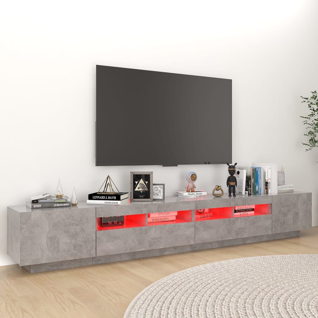 Tv-meubel met LED 260x35x40 cm bewerkt hout artisanaal eiken