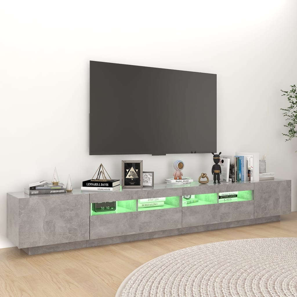 Tv-meubel met LED 260x35x40 cm bewerkt hout artisanaal eiken