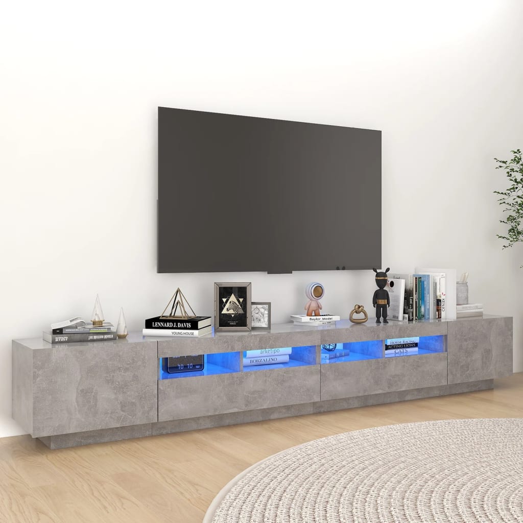 Tv-meubel met LED 260x35x40 cm bewerkt hout artisanaal eiken