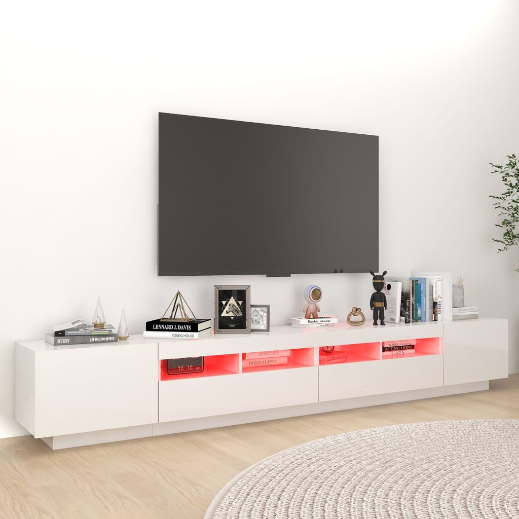 Tv-meubel met LED 260x35x40 cm bewerkt hout artisanaal eiken