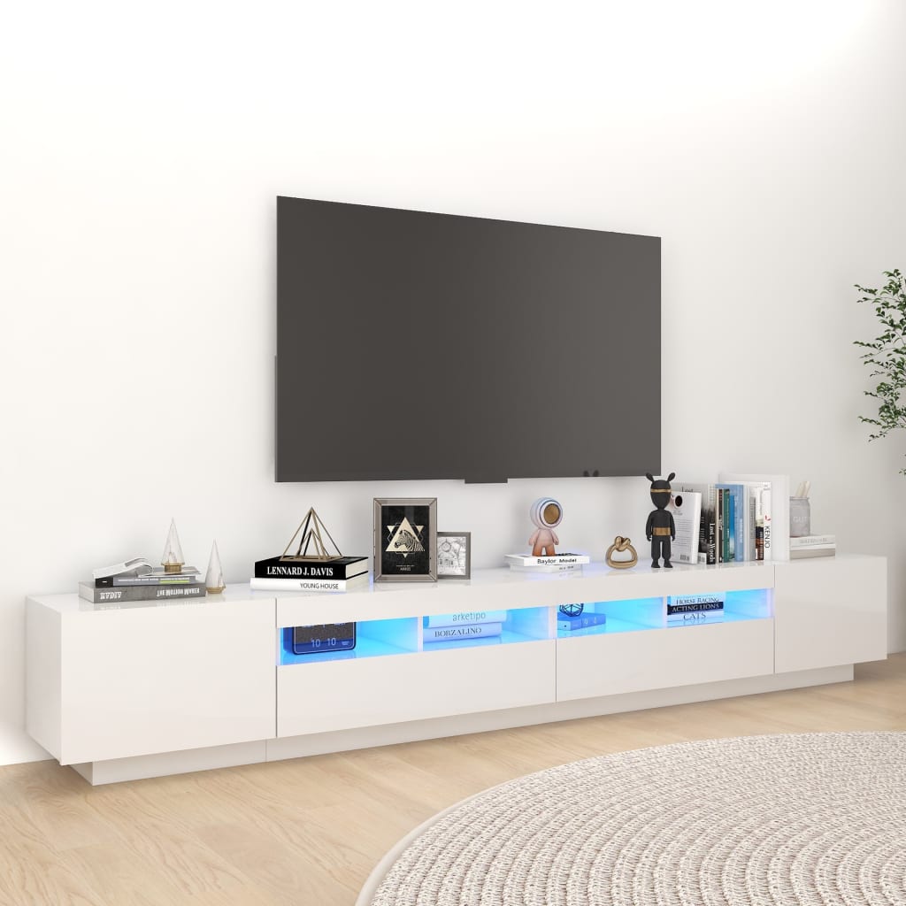 Tv-meubel met LED 260x35x40 cm bewerkt hout artisanaal eiken