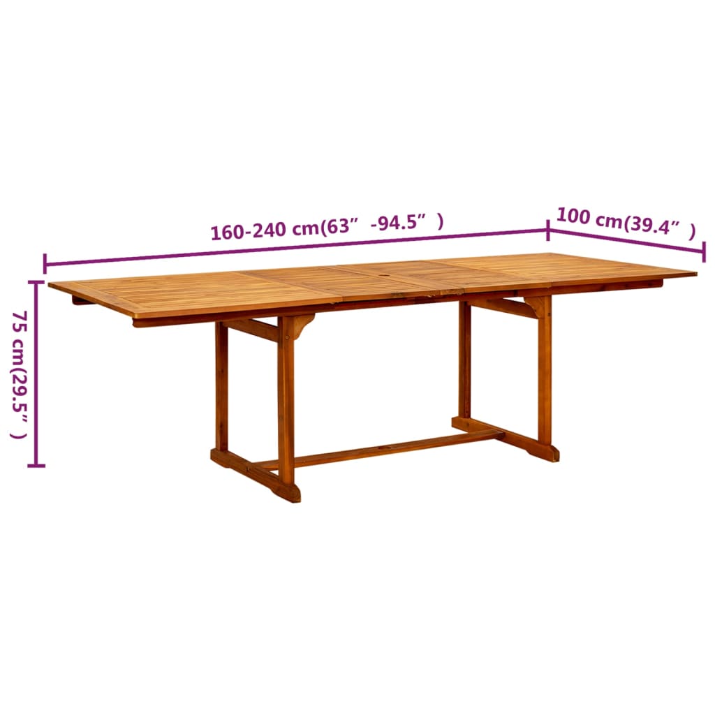 Tuintafel (160-240)x100x75 cm massief acaciahout