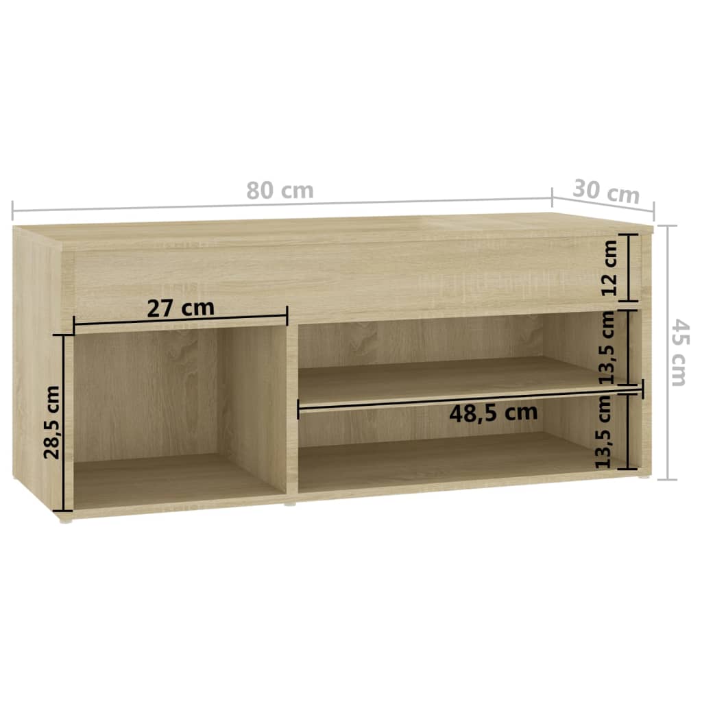 Schoenenbank 80x30x45 cm bewerkt hout eikenkleurig