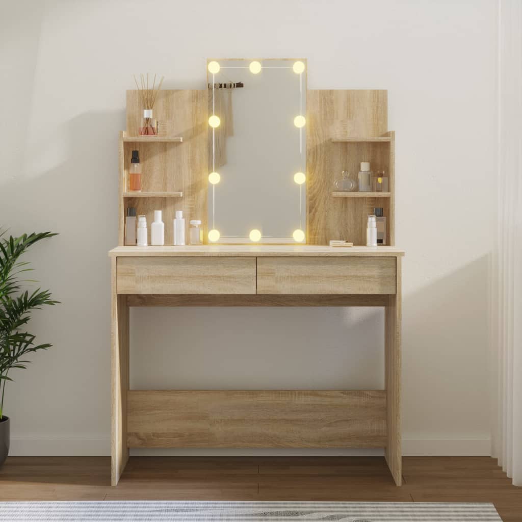 Kaptafel met LED-verlichting 96x40x142 cm eikenkleur