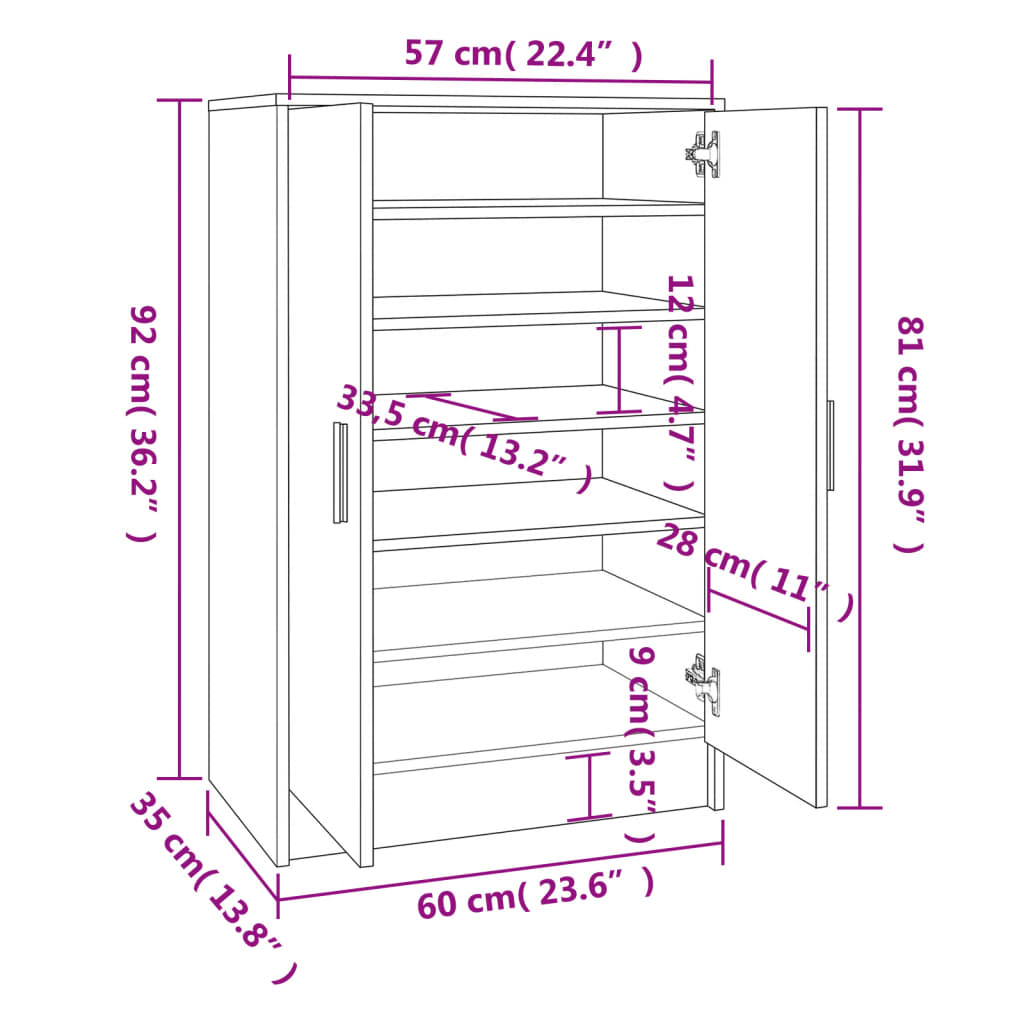 Schoenenkast 60x35x92 cm bewerkt hout