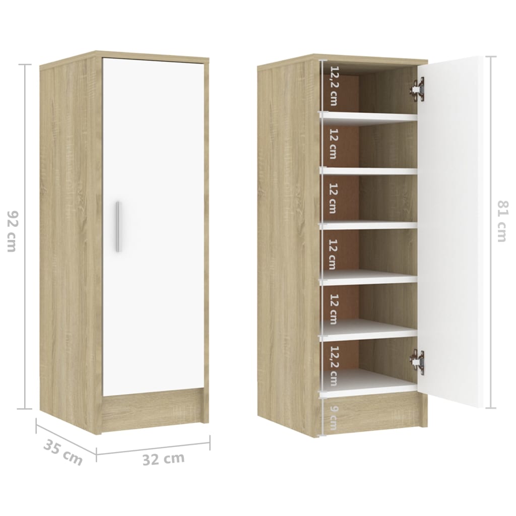 Schoenenkast 32x35x92 cm bewerkt hout eikenkleurig