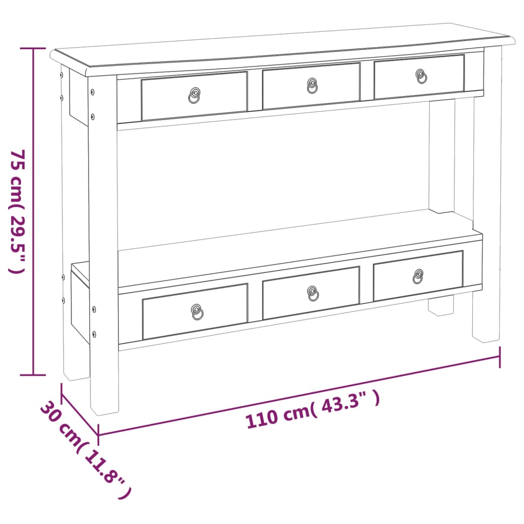 Wandtafel met lades 110x30x75 cm massief mahoniehout