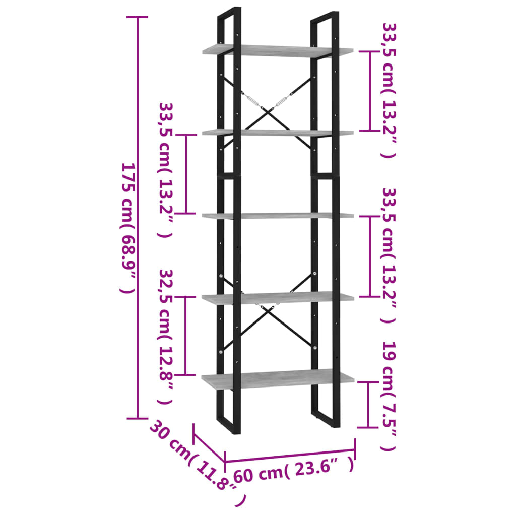 Boekenkast met 5 schappen 80x30x175 cm bewerkt hout