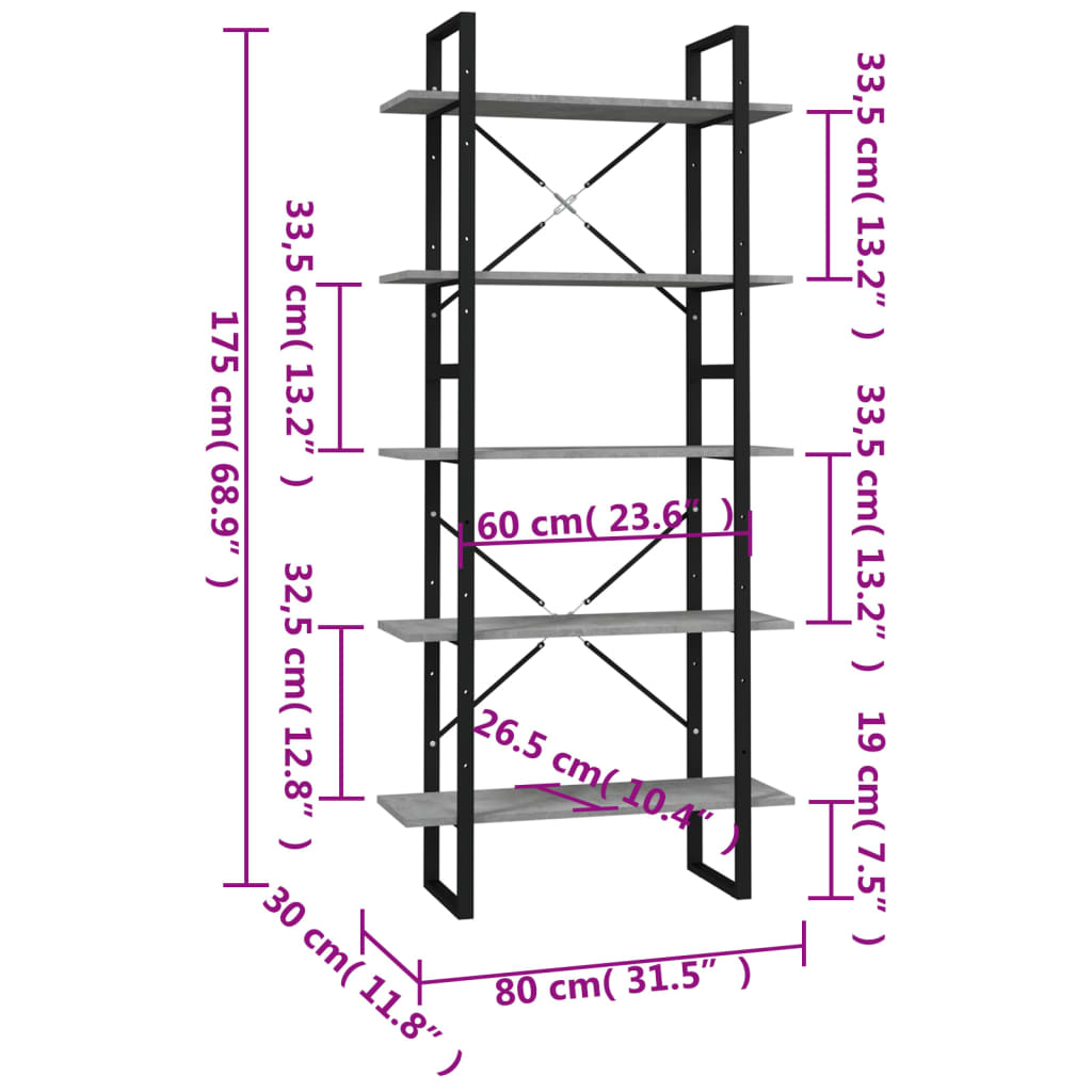 Boekenkast met 5 schappen 80x30x175 cm bewerkt hout