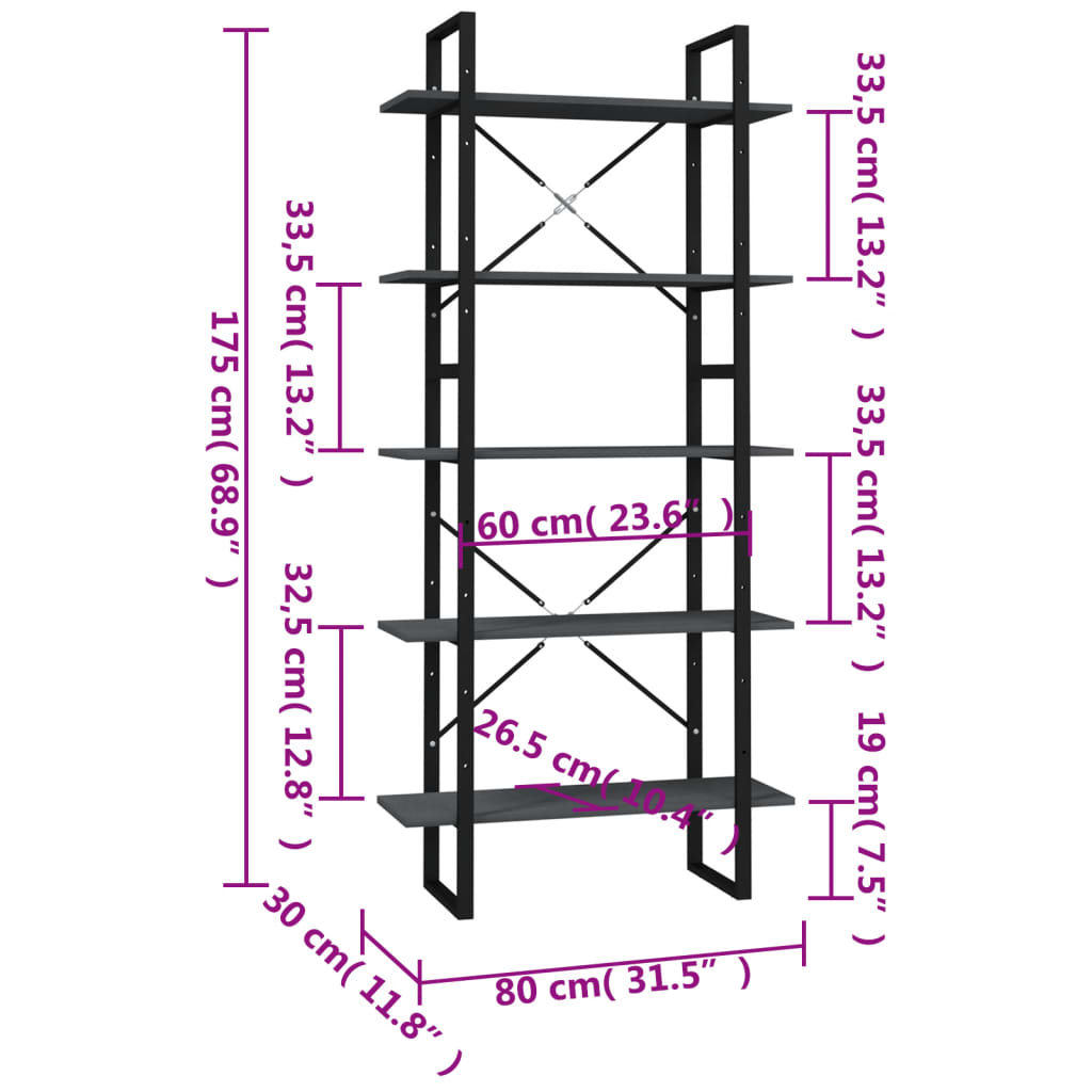 Boekenkast met 5 schappen 80x30x175 cm grenenhout