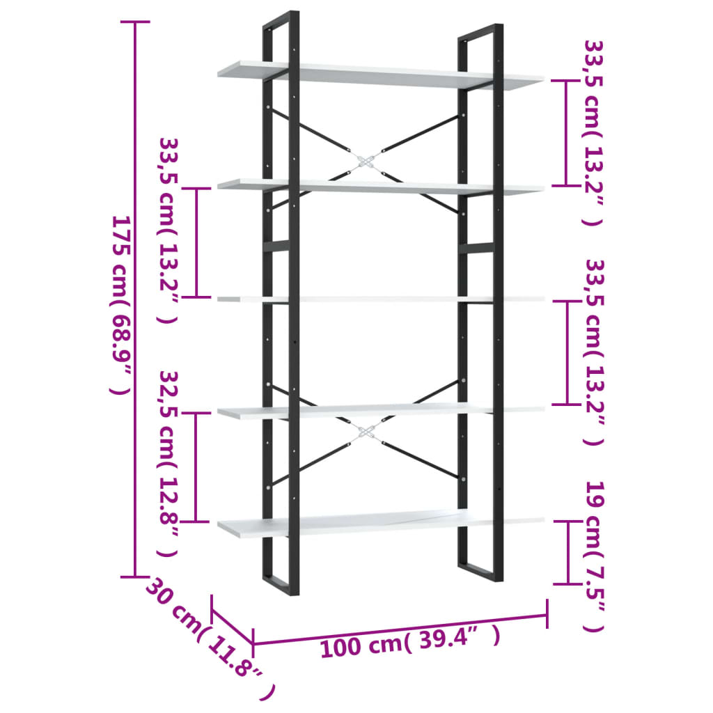 Boekenkast met 5 schappen 80x30x175 cm bewerkt hout