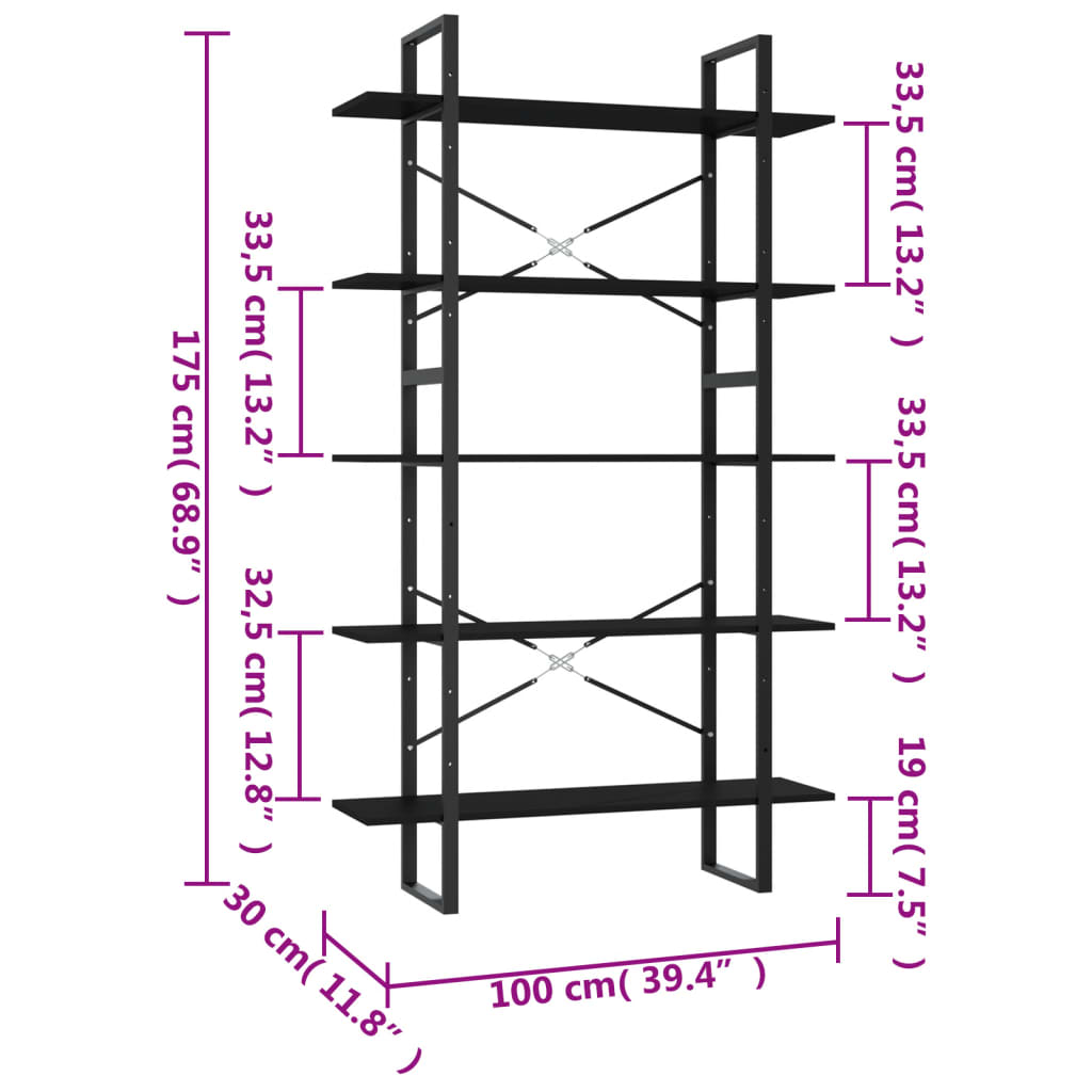 Boekenkast met 5 schappen 80x30x175 cm bewerkt hout