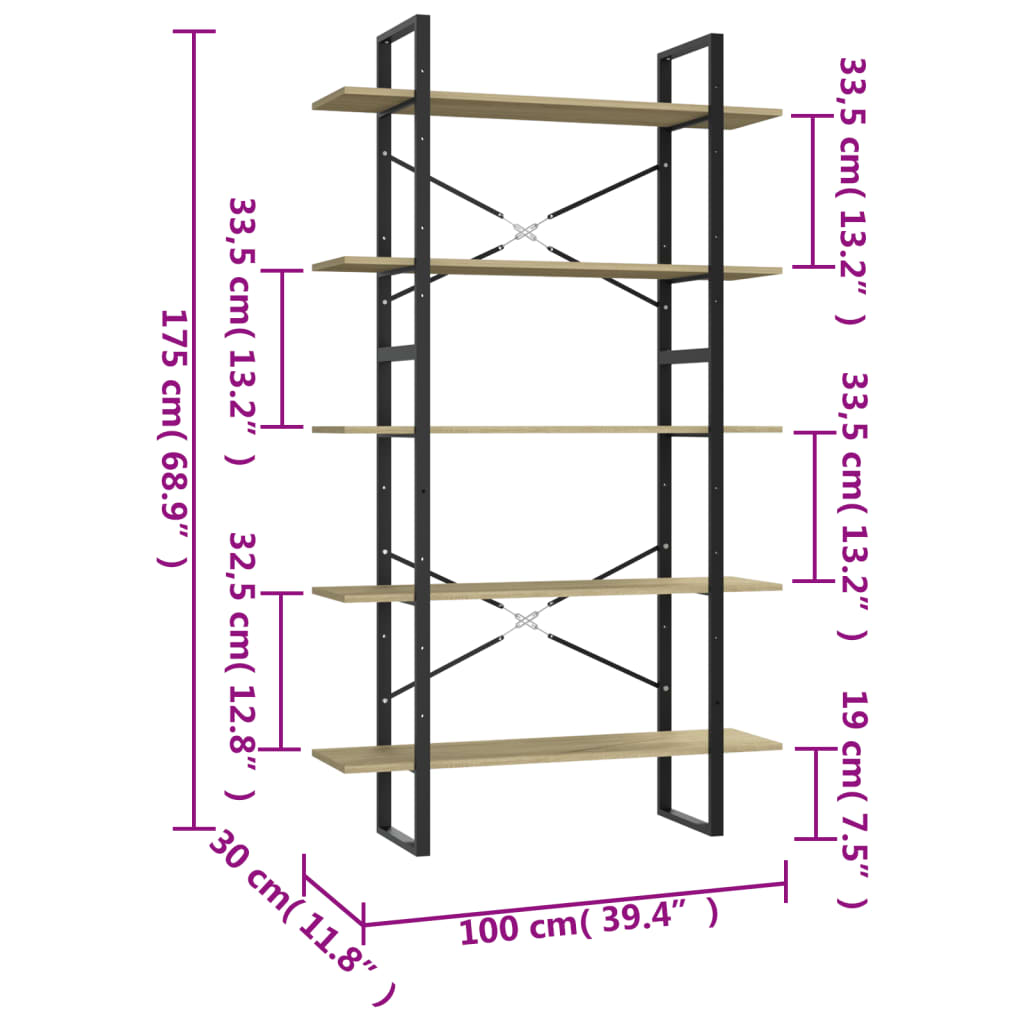 Boekenkast met 5 schappen 80x30x175 cm bewerkt hout