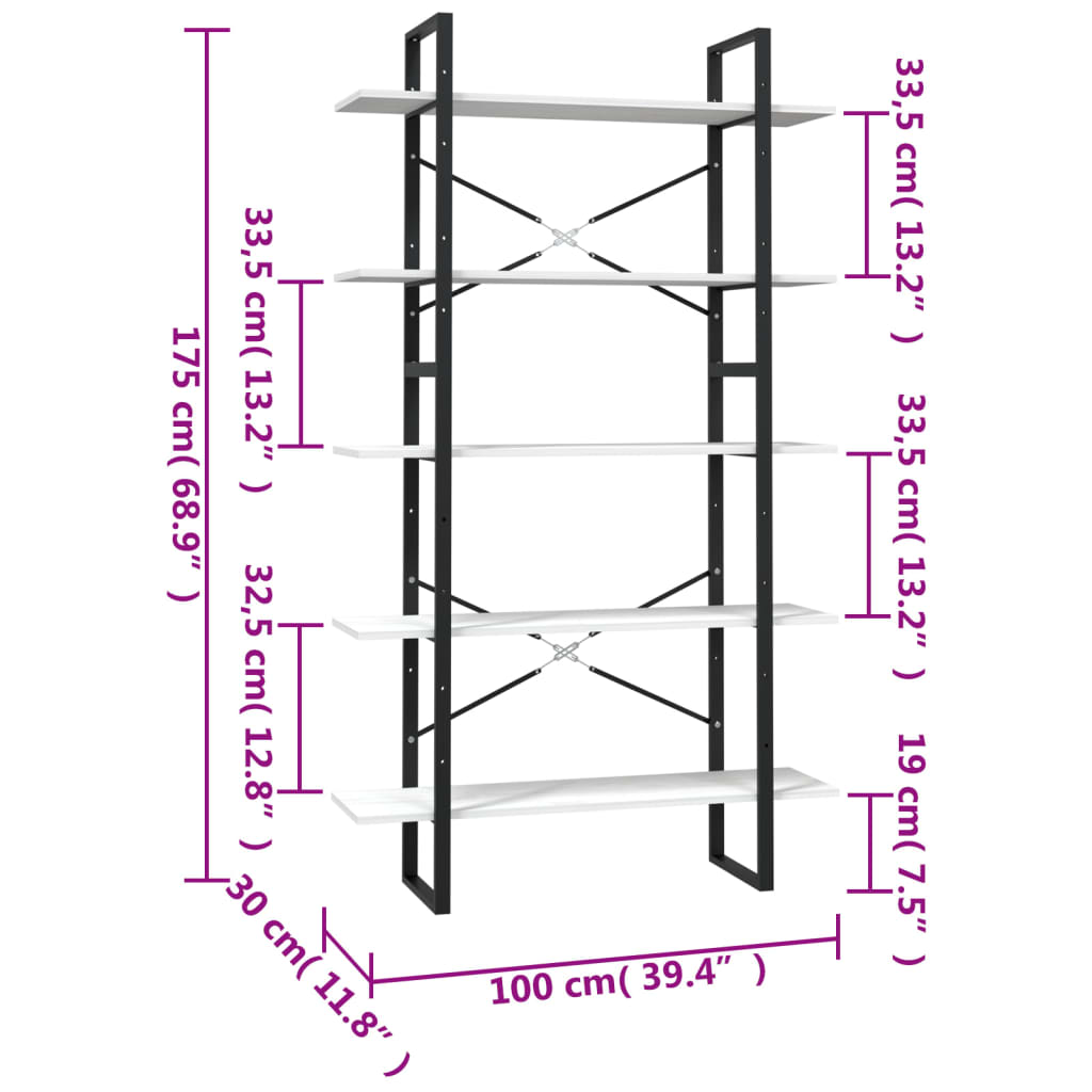 Boekenkast met 5 schappen 80x30x175 cm grenenhout