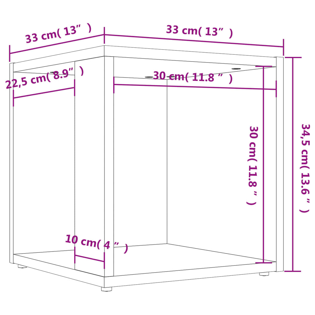 Bijzettafel 33x33x34,5 cm bewerkt hout bruin eikenkleur