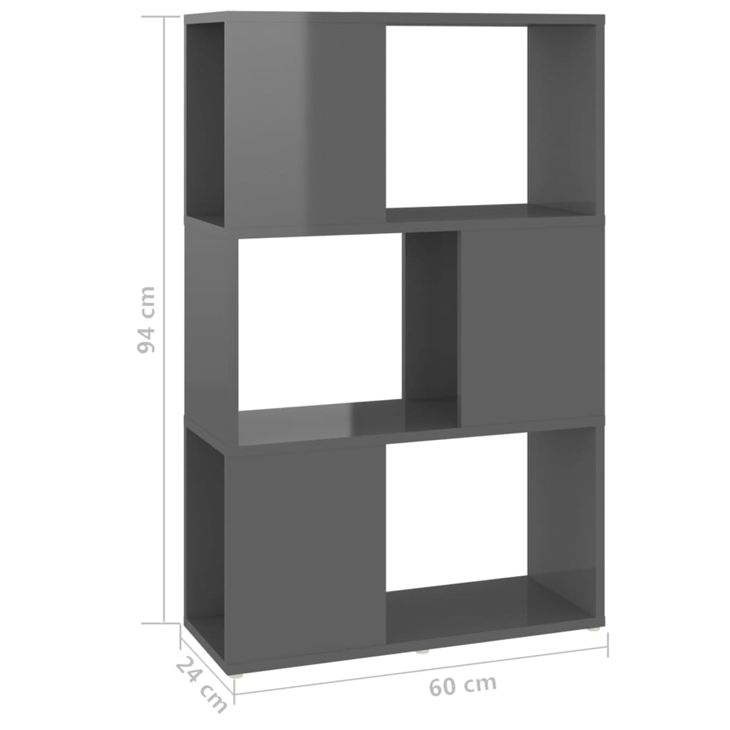 Boekenkast/kamerscherm 60x24x94 cm bewerkt hout hoogglans grijs