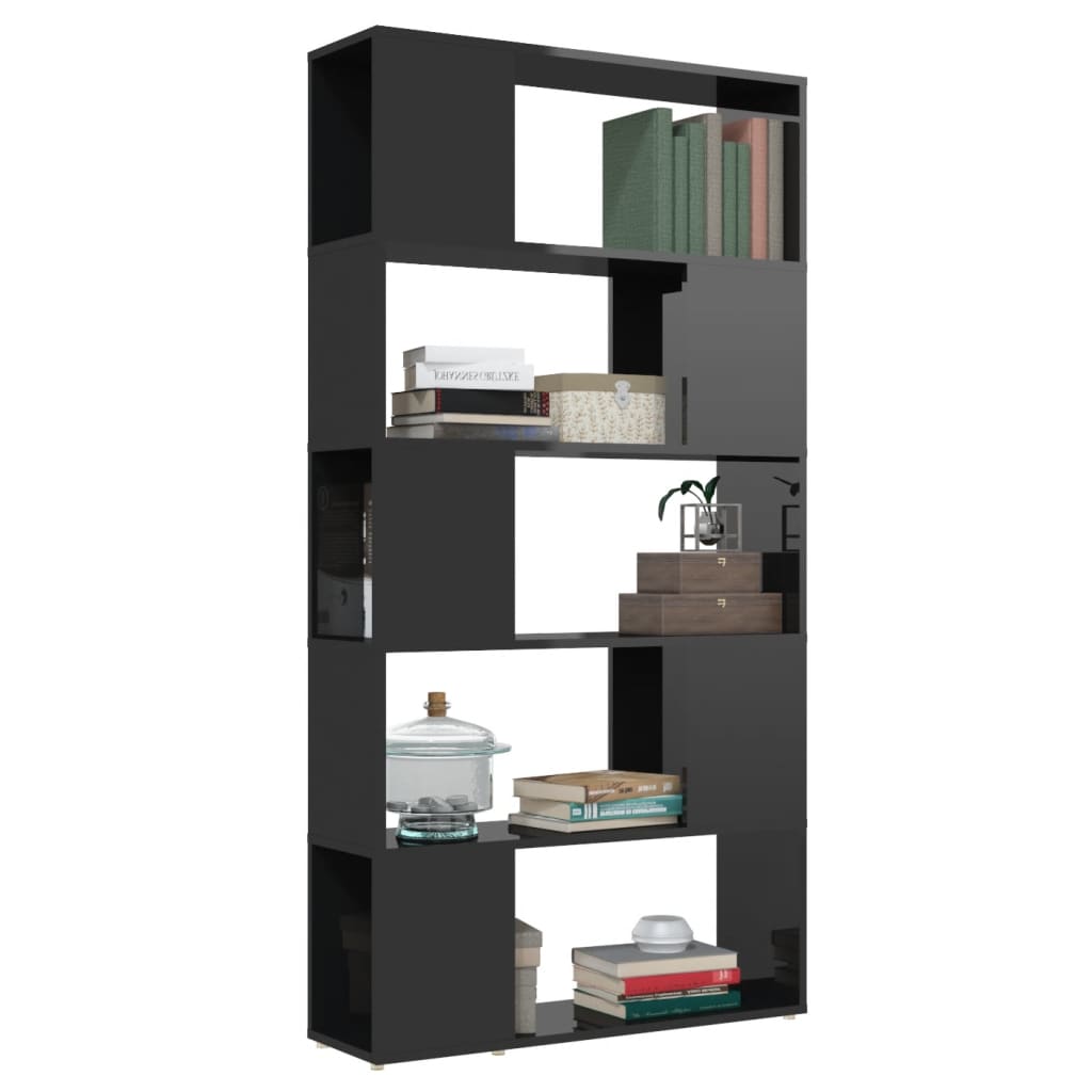 Boekenkast/kamerscherm 80x24x155 cm hout hoogglans zwart