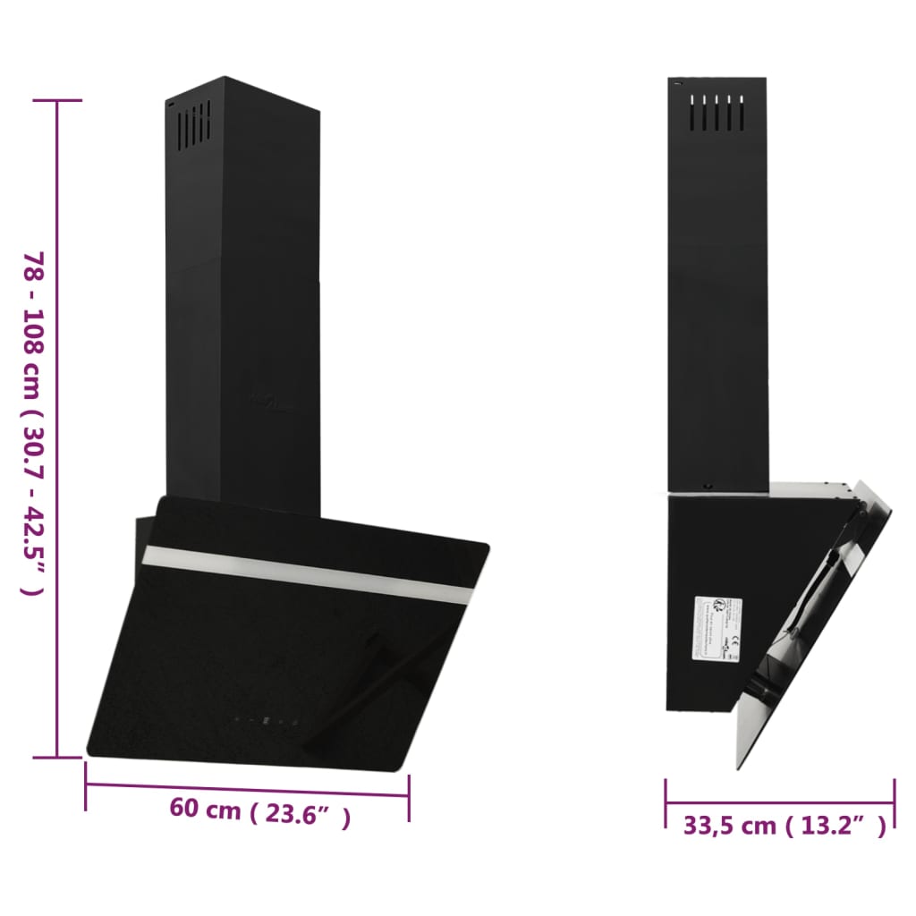 Wandafzuigkap 90 cm staal en gehard glas