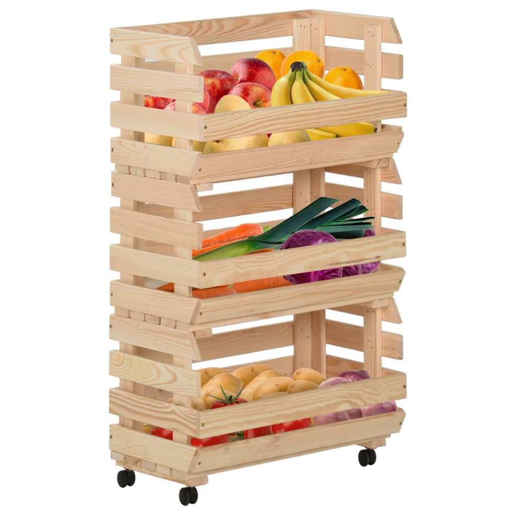 Groentetrolley 37x30x80 cm massief grenenhout